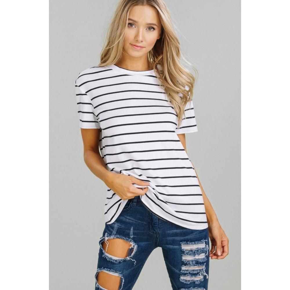 Open Tie Back Striped Tee - Picture 8 of 8